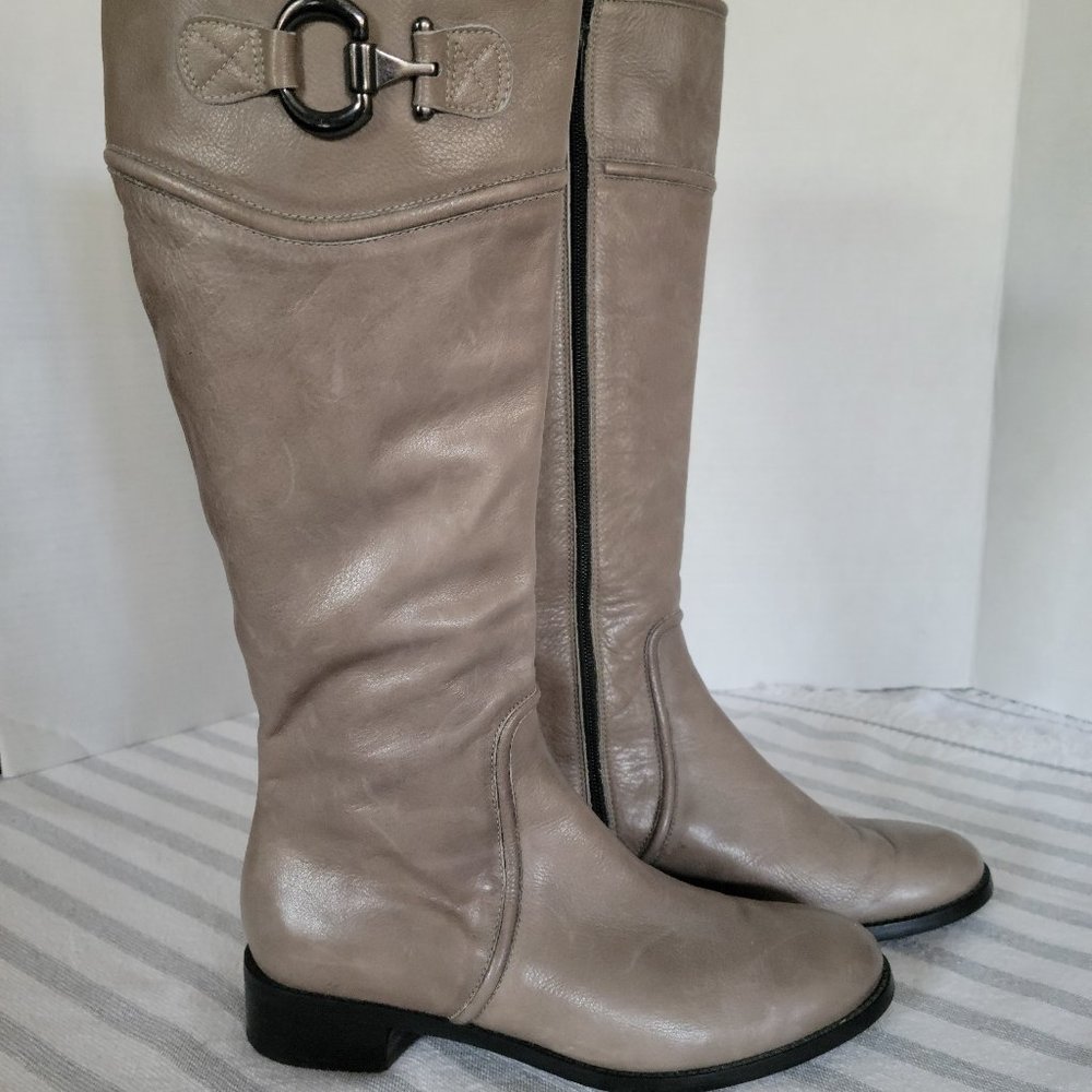 Women's Italian-made Grey Leather riding boots